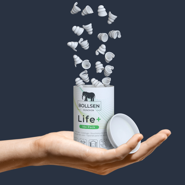 Life+ 10x box in the hand with reusable earplugs